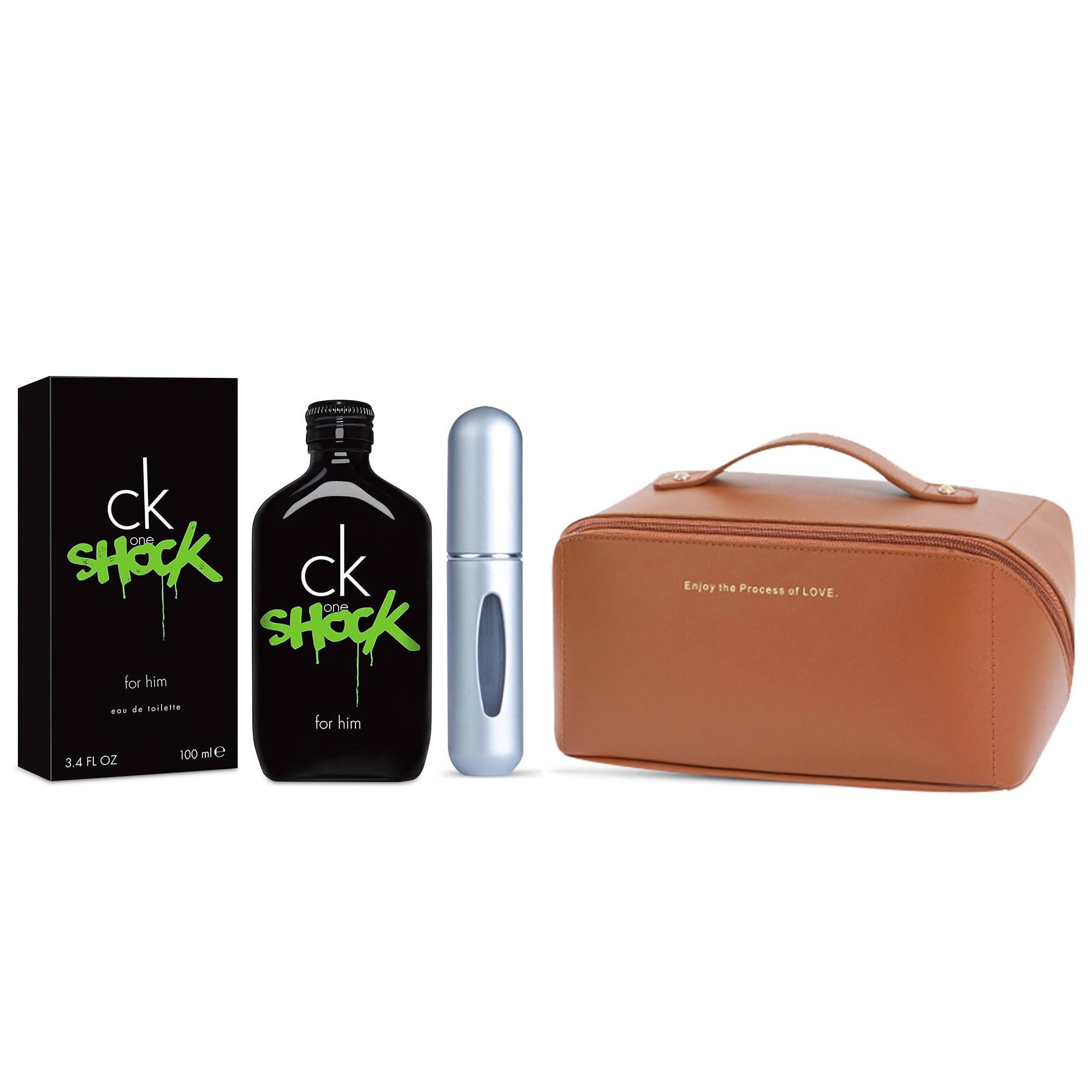 ARTMAN STORE One Shock for Him cologne Eau De Toilette Spray 3.4 oz - Gift Set Pack - Travel Bag And Refillable Empty Perfume Bottle